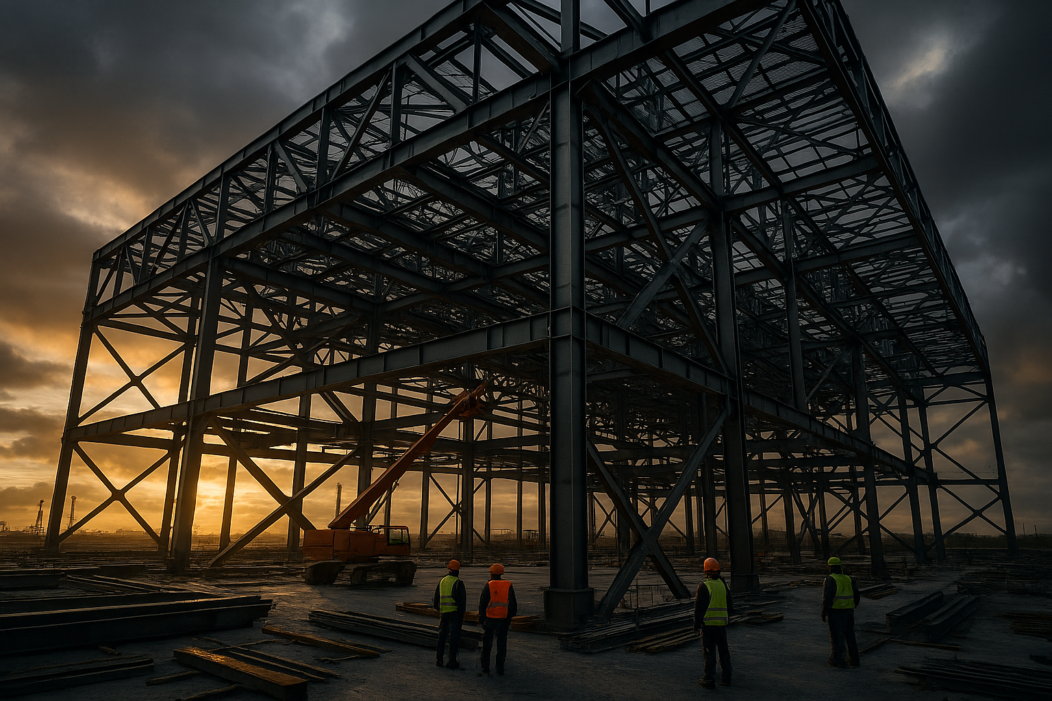 Steel structural frame under construction